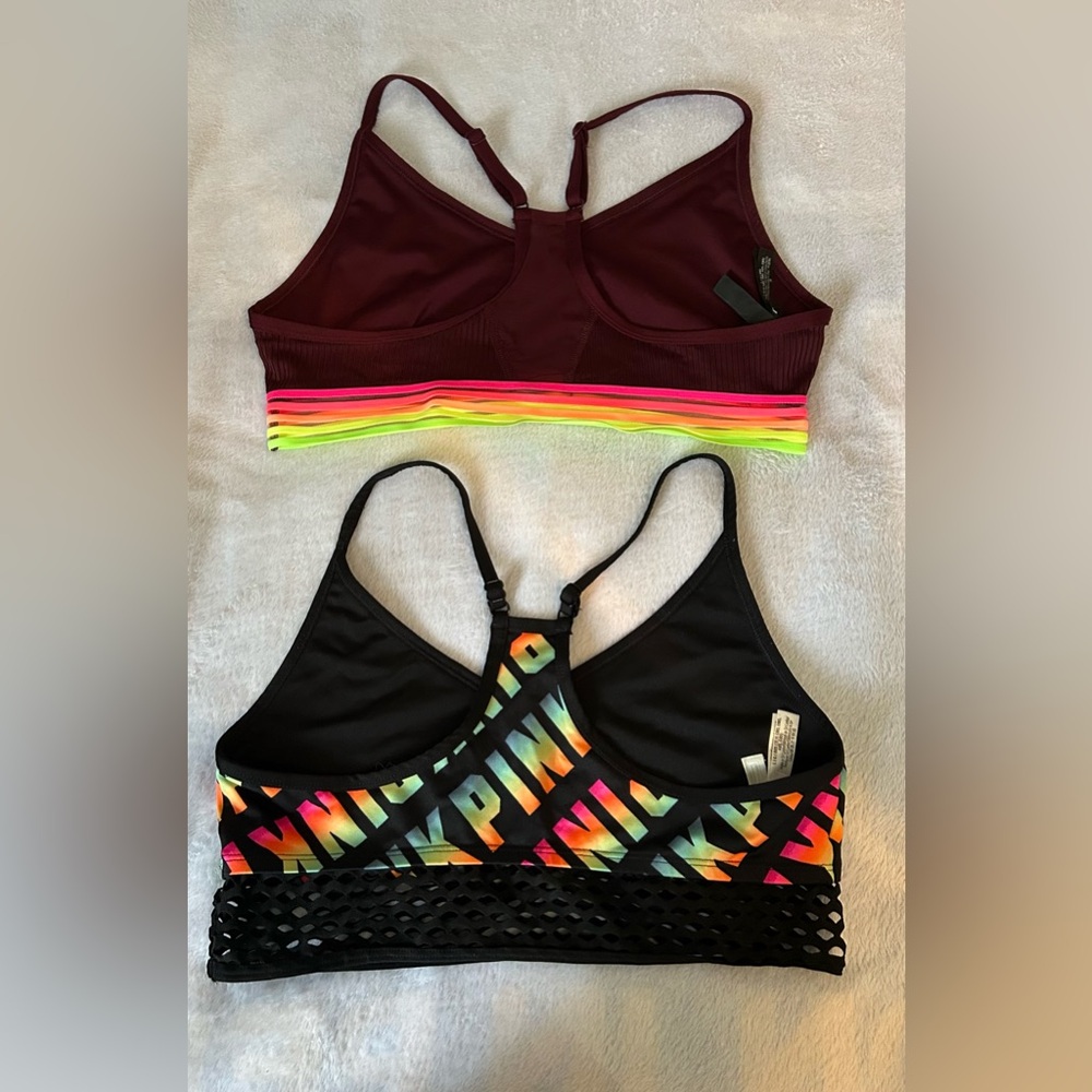 PINK Victoria's Secret Black Sports Bra with Colorful Logo (2 TOTAL) - Picture 2 of 4
